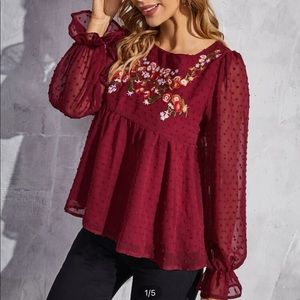 Floral Embroidery Popcorn Detailed Top